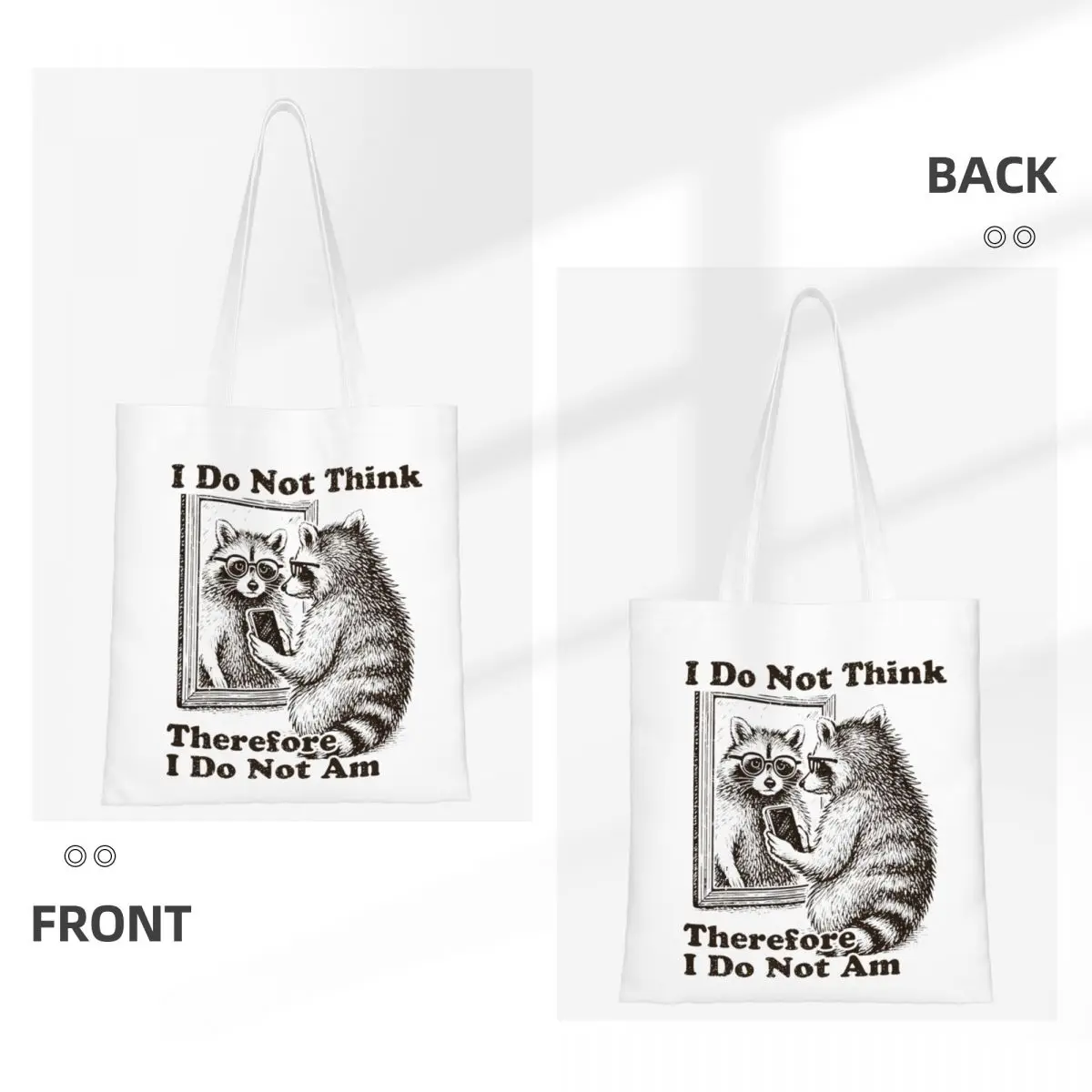 Femmes hommes raton laveur je ne pense pas là, je ne suis pas, fourre-tout, sac d'épicerie en toile pour sacs à main d'étudiant