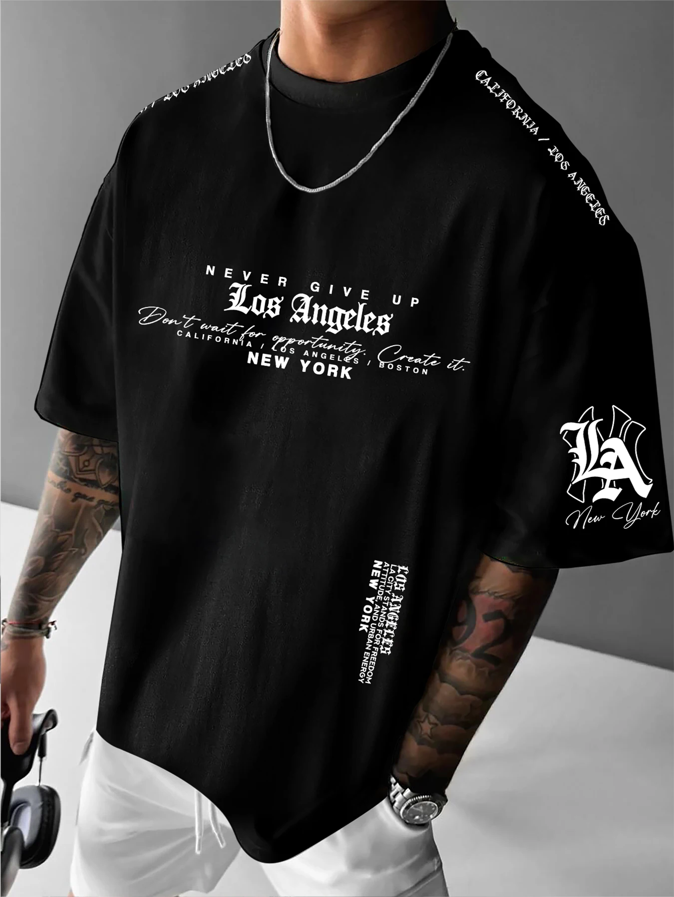 Printed T-shirt for Men New Summer Fashion Los Angeles New York Inspirational Quote Printed Tee Machine Washable S-XXL