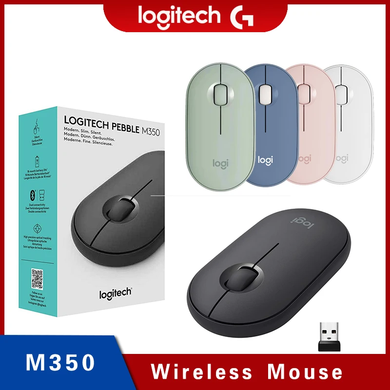 Logitech Pebble Mute Mouse M350 Bluetooth Dual Mode Wireless Mouse 2.4GHz Office Mouse Multiple Styles To Choose From Mini Mouse