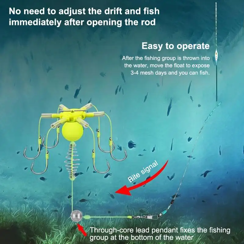 Neuester 1er-Pack Hakenköderkäfig mit vier Haken aus Karbonstahl, Schnurgruppe, Feeder, Sinker, Float, scharfe Angelköderkäfig-Werkzeuge – Detail 9