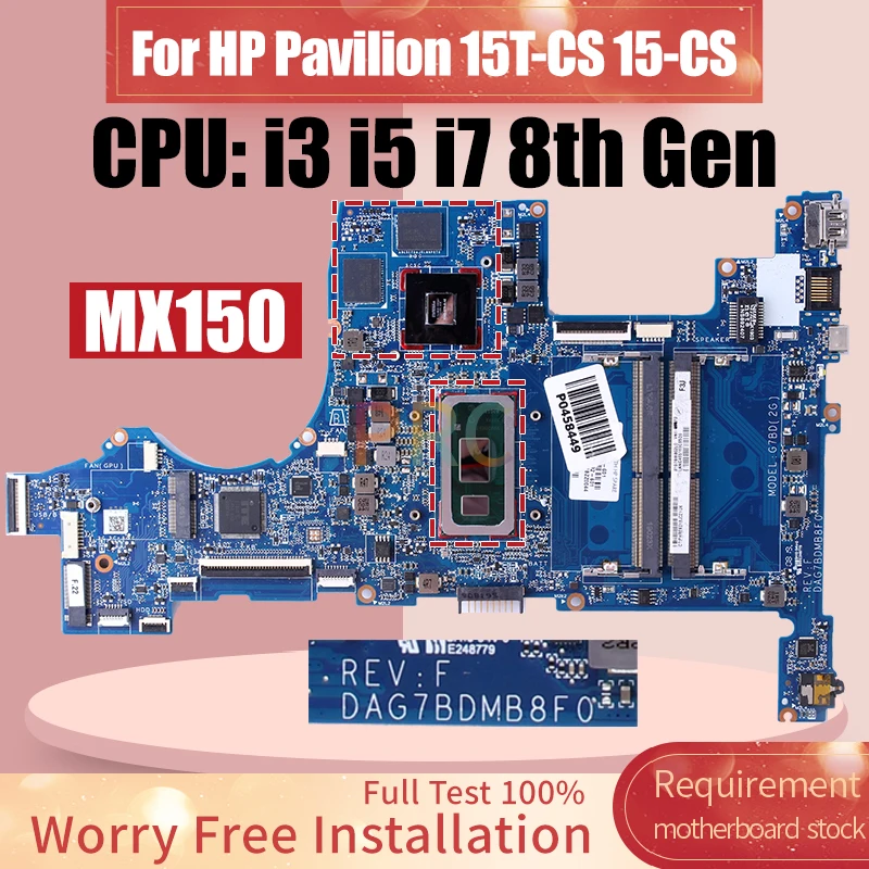 Imagem -02 - Placa-mãe Portátil para hp Pavilion 15t-cs Dag7bdmb8f0 i3 i5 i7 8ª Geração N17s-g1-a1 Mx150 2g L34174601 Notebook Mainboard