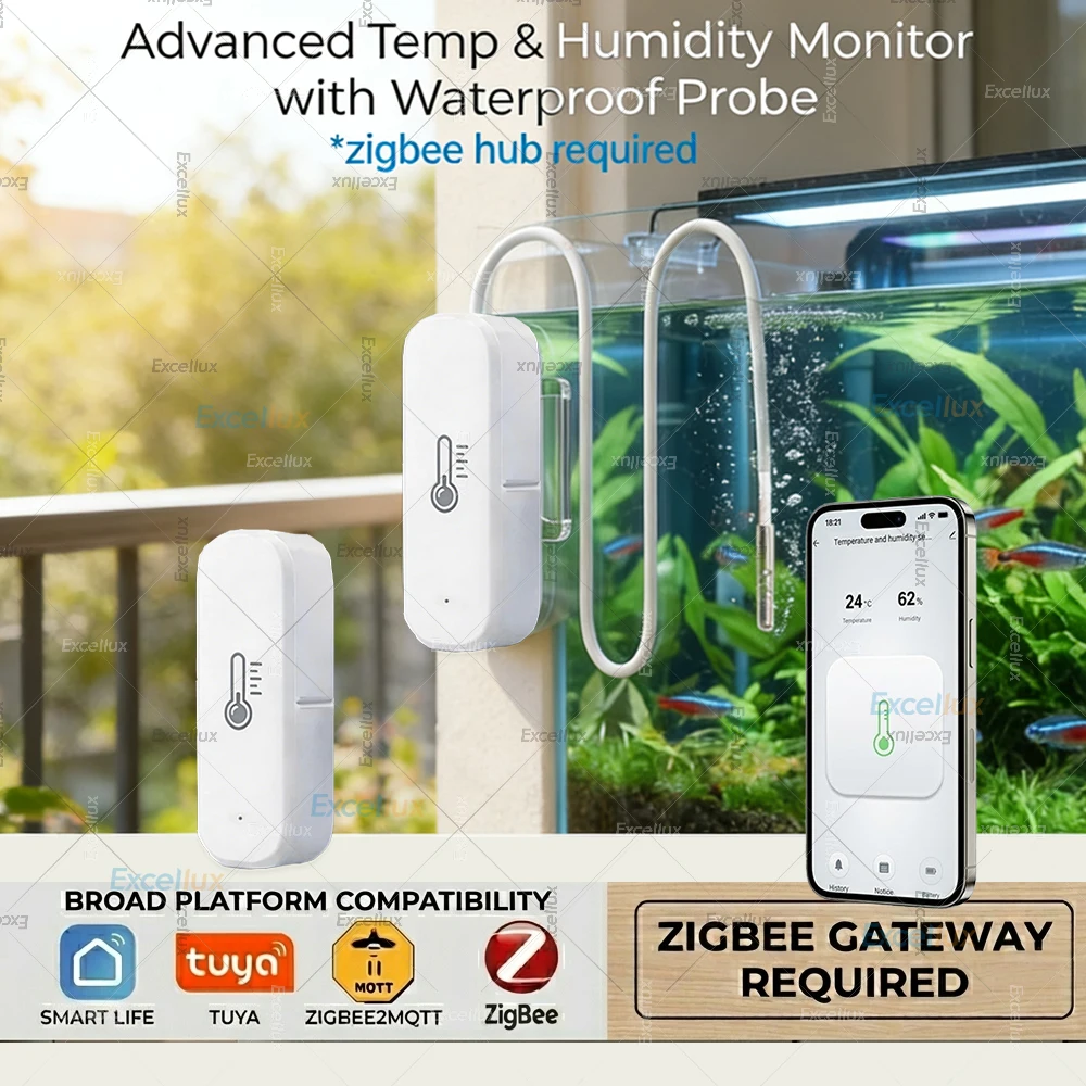 Zigbee Smart Thermometer Hygrometer With External Probe Aquarium Wine Cellar Freezer Liquid Temperature Sensor For Tuya Z2M