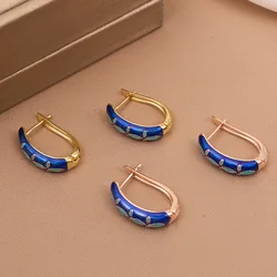 Classic Personality Stainless Steel Blue Painting Oil Charm Flower Ear Clip Exquisite Fashion Girl Gorgeous Evening Earrings