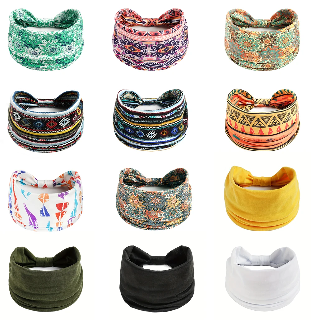 Damen-Stirnband, breit, um das Haar gewickelt, extra großes Kopftuch-Stirnband, für Yoga, Laufen, Schweißabsorption, Sport, elastisches Stirnband – Detail 2