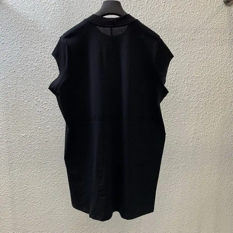 High Street Tees Cotton RO Dark Loose Medium Length Black Tshirt Top Men's High End Thin Sleeveless Casual Loose T-shirt