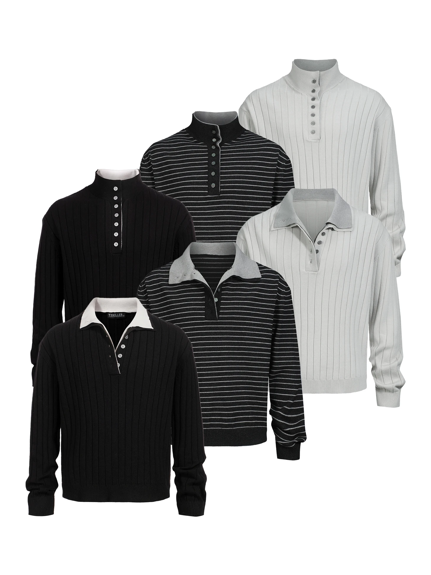 

Шерстяной свитер с двойным воротником и длинными рукавами, полосатый базовый слой, повседневный свободный крой, молодежный модный осенне-зимний термотрикотаж