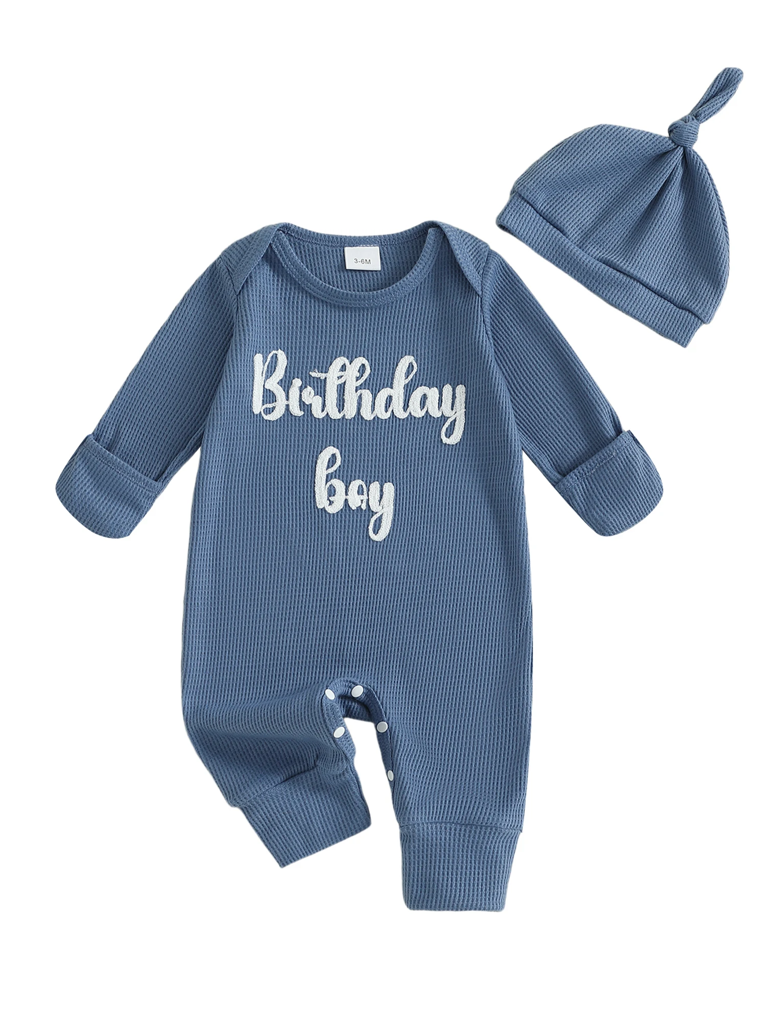 

Infant Boy Autumn Birthday with Long Sleeves and Round Neck Featuring Letter Print Design and Matching Hat for a