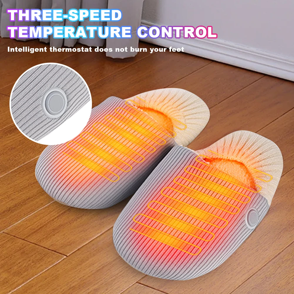 Unisex Electric Heating Shoes with 3 Heating Levels Warm Heated Slippers Rechargeable Foot Warmer Shoes for Cold Feet