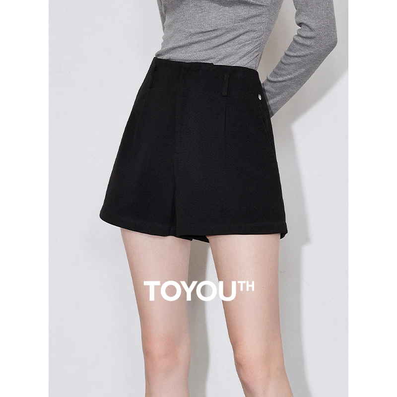 TOYOUTH Women Shorts 2024 Autumn Winter New High Waiste A Line Wide Leg Woolen Pants