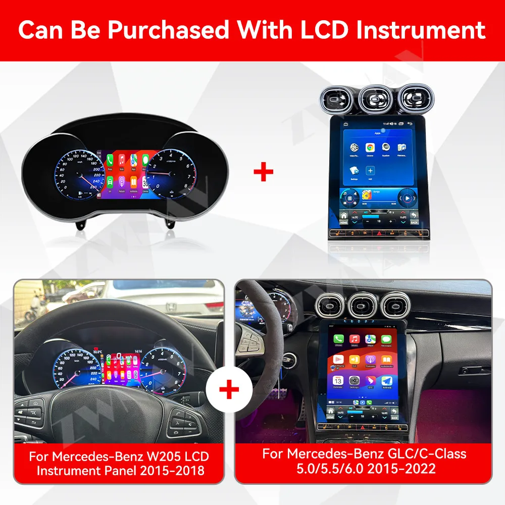 ZWNAV Car Radio For Mercedes-Benz C-Class/GLC NTG5.0/5.5 2015-2022 LCD Instrument Panel With Carplay GPS Navi Head Unit