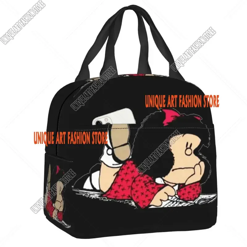 Mafalda Insulated Lunch Bags for Women Argentine Cartoon Quino Comic Portable Cooler Thermal Food Lunch Box Kids School Children