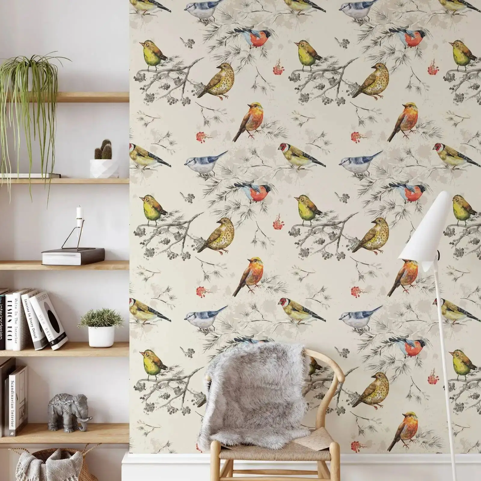 Birds Peel and Stick Wallpaper,Birds Flying Animal Wall Mural For Room Decor,Birds Branch Self-adhesive Or Traditional Wallpaper