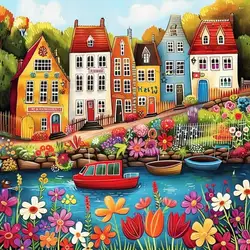 HUACAN Diamond Painting House Landscape City 5D Full Square Round Drill Diamond Embroidery Scenery Mosaic River Boat Home Decor