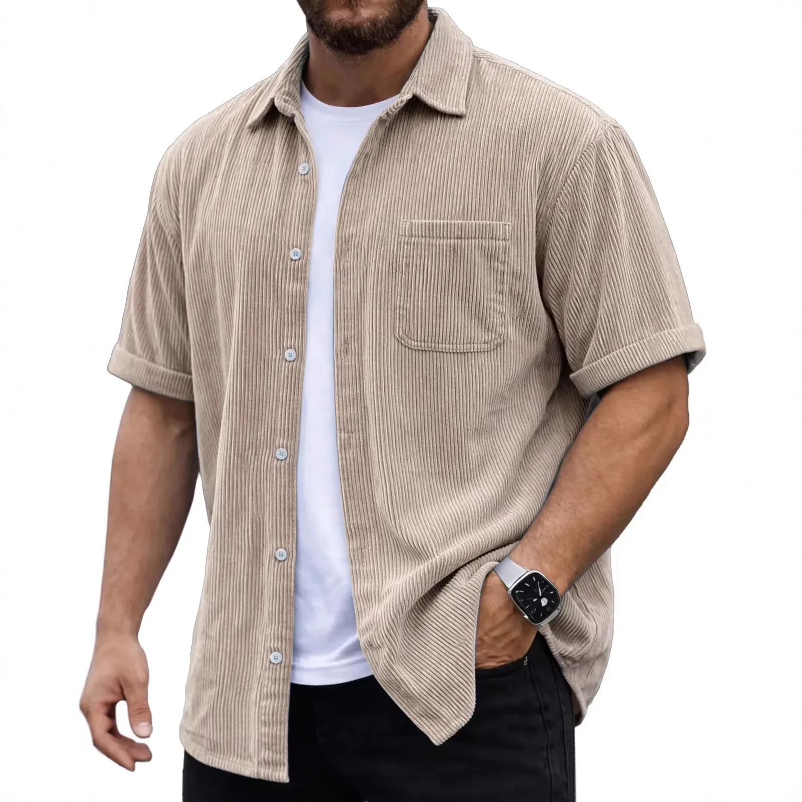 Herren Retro Cord Kurzarm-Hemd – Corduroy Button Up Shirt Men Bewertung und Preis