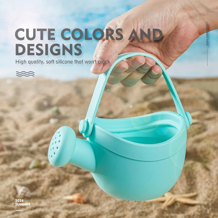 17 Uds juguetes de playa de silicona, juguetes de playa modernos para bebés, juego de playa apto para viajes, cubo de silicona, regadera, pala, 12 moldes de arena,