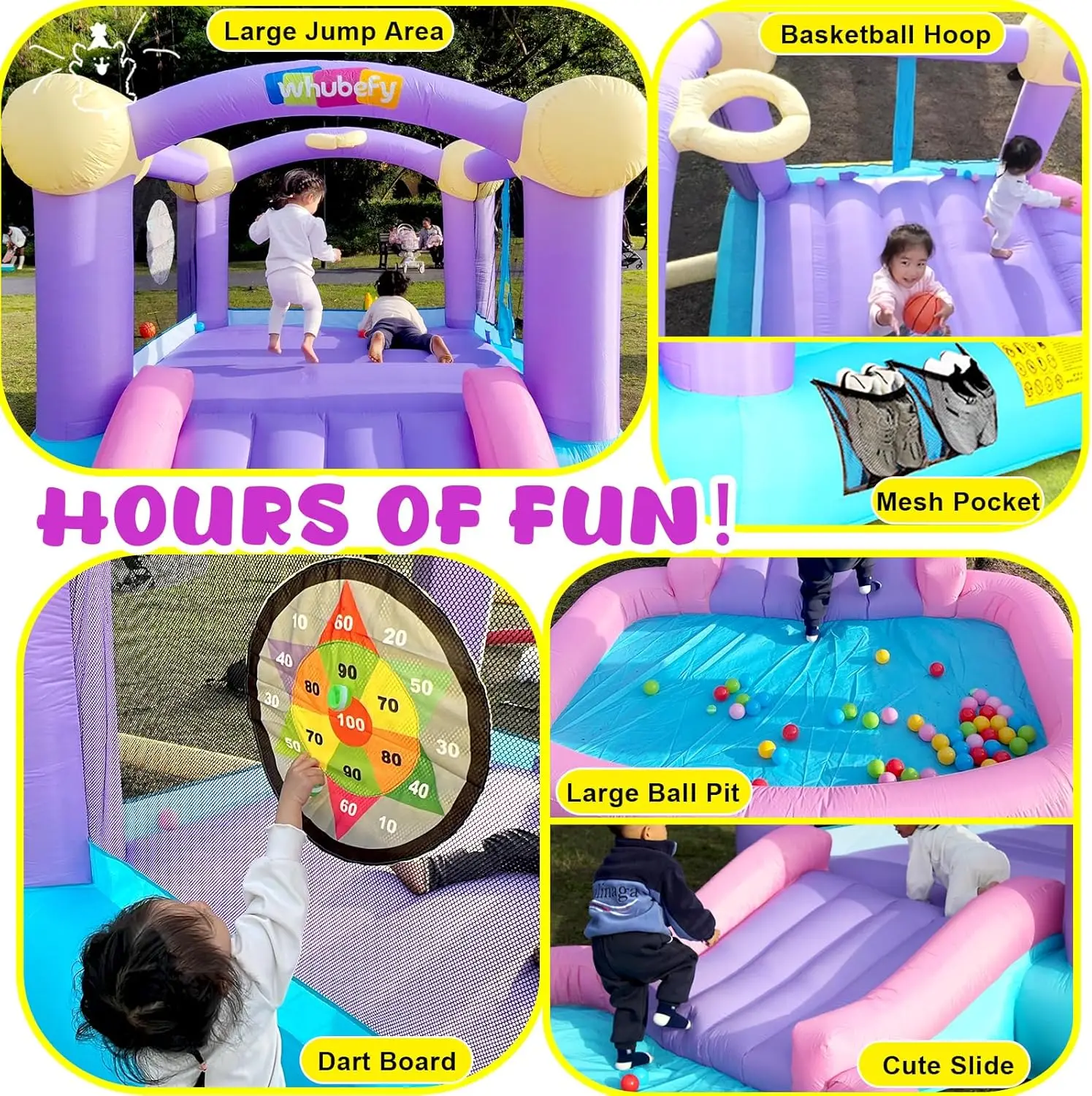 Casa di rimbalzo gonfiabile per bambini 3-6 con buca per palline e tavola per freccette-casa di rimbalzo dell'acqua per bambini Jump 'n Slide Park per Outdo al coperto