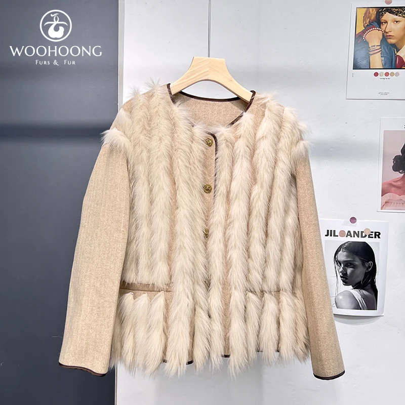 

New Autumn And Winter Clothing Double Faced Tweed Coat Wool Coat Women'S Short Natural Fox Fur Coat Warm Temperament