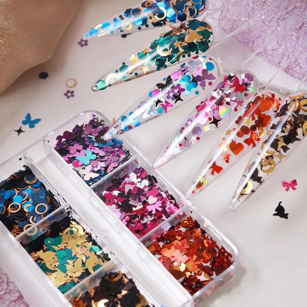 Star Moon Cat Glitter Epoxy Resin Fillings Colorful Bowknot Love Heart Butterfly Sequin Resin Craft Kaleidoscope DIY Accessories