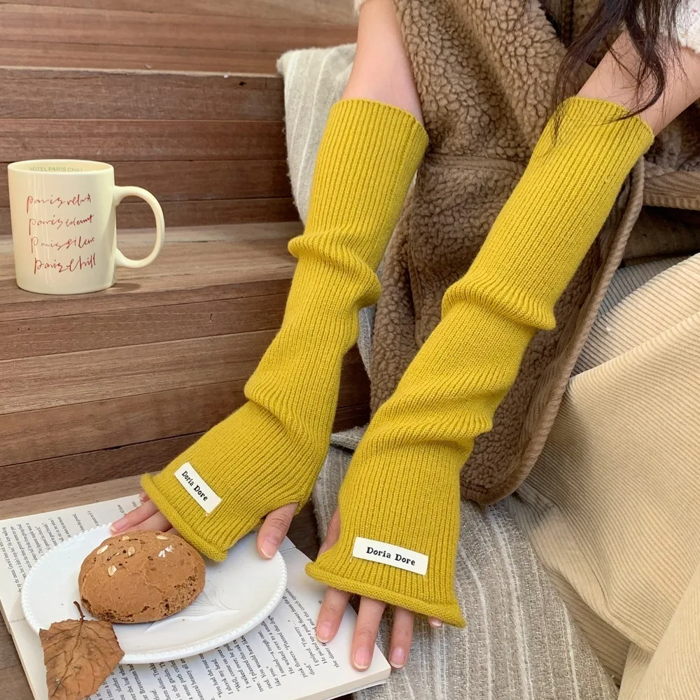 Koreanischen Stil Gestrickte Warme Ärmel Einfarbig Y2k Lange Fingerlose Ärmel Elastische Spicy Girl Woolen Arm Handschuhe