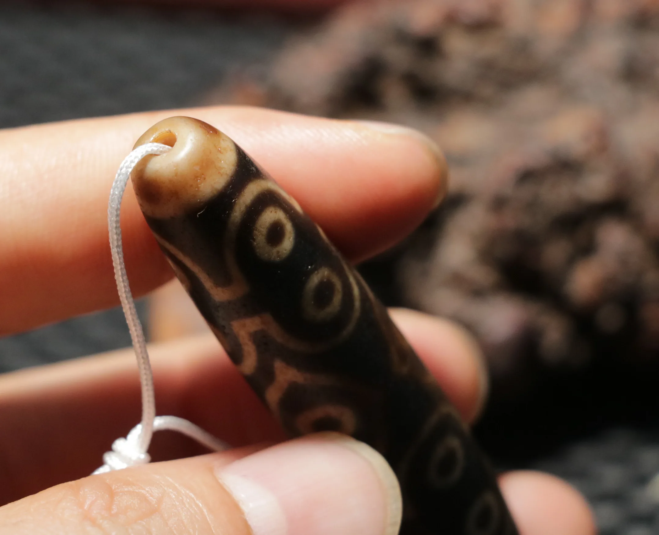 Treasure Unique Magic Power Tibetan Old Agate 15 Eye Master Long dZi Bead Pendant 68MM Amulet Timestown UPD22