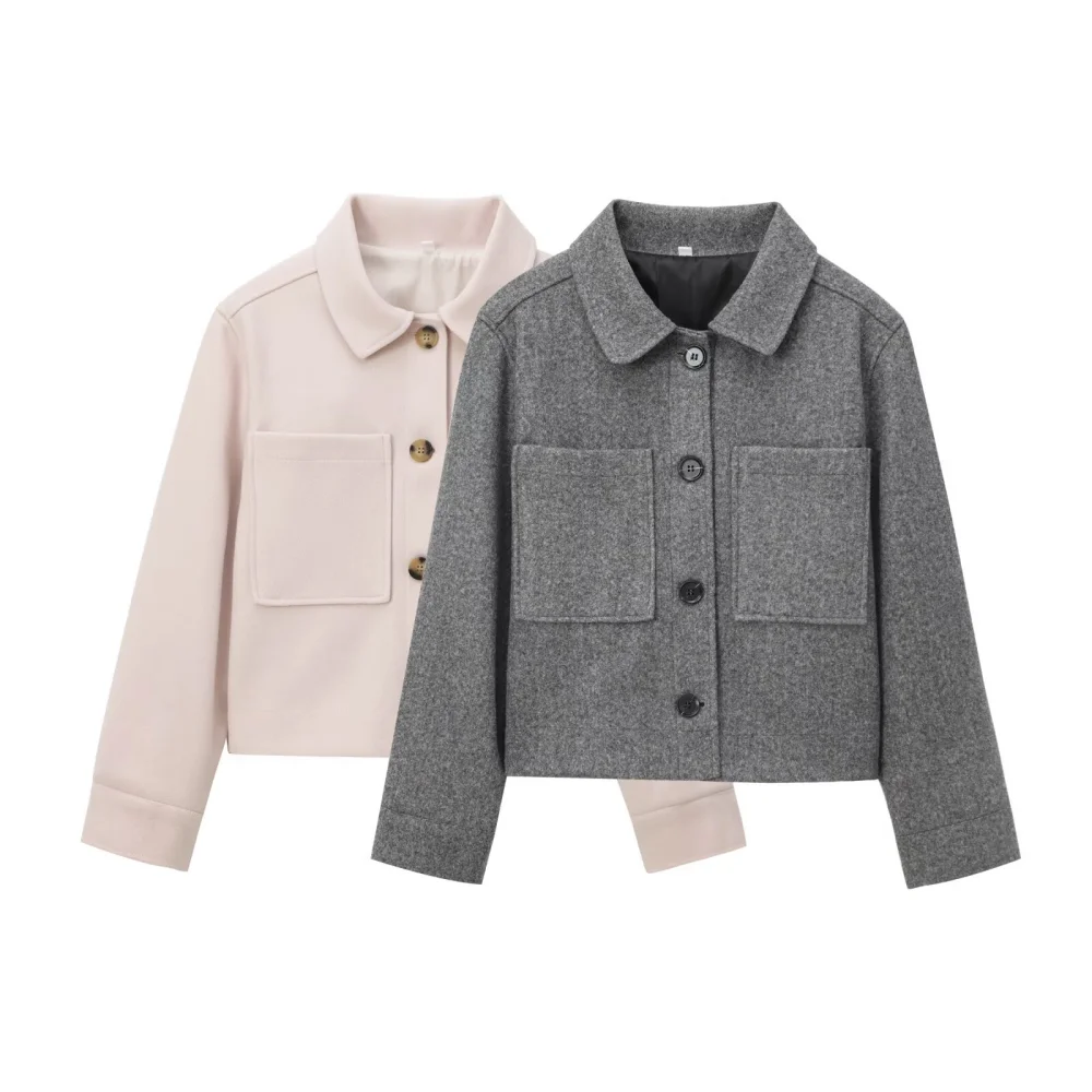 

Женский удобный топ с лацканами и длинными рукавами, карманом на пуговицах, осенне-зимняя новая модная шерстяная короткая куртка