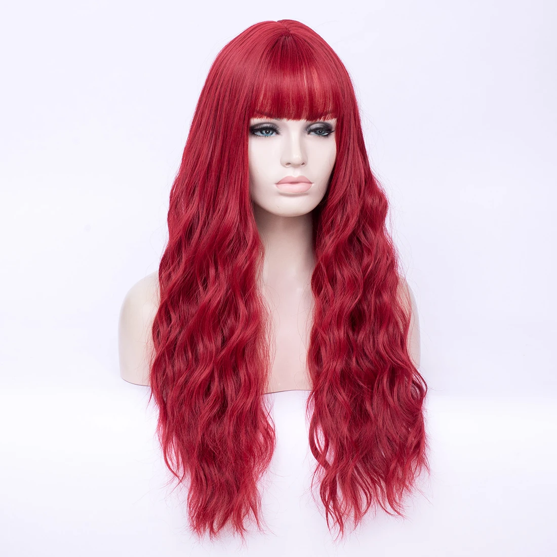 شعر مستعار طويل مموج صناعي أحمر مع ألياف مقاومة للحرارة للنساء من أجل لوليتا كوسبلاي الهالوين وعيد الميلاد وكاليفورنيا