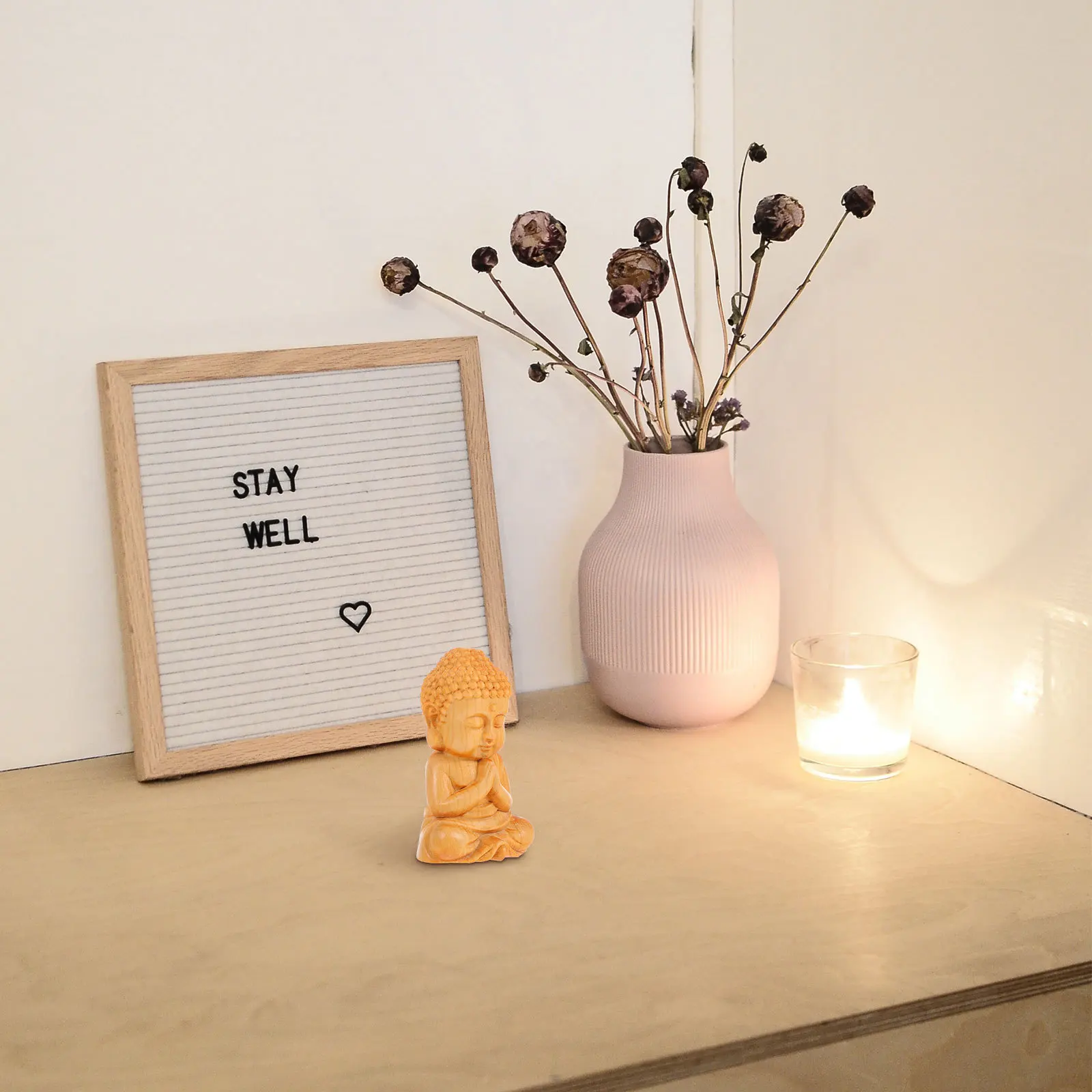 

1pc Wood Carving Buddha Sitting Realistic Home Temple Decoration Feng Shui Ornament Meditation Room Gift Wooden