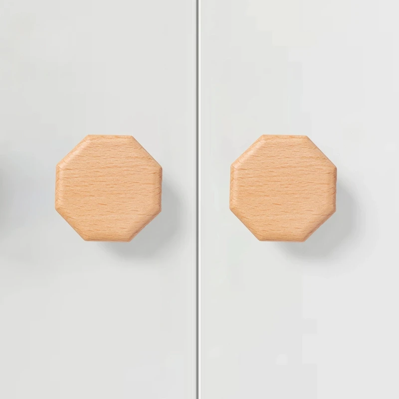 Wooden Hexagon Square Round Drawer Knobs Cupboard Closet Furniture Handles Kitchen Cabinet Handles Door Decoration Wood Knobs