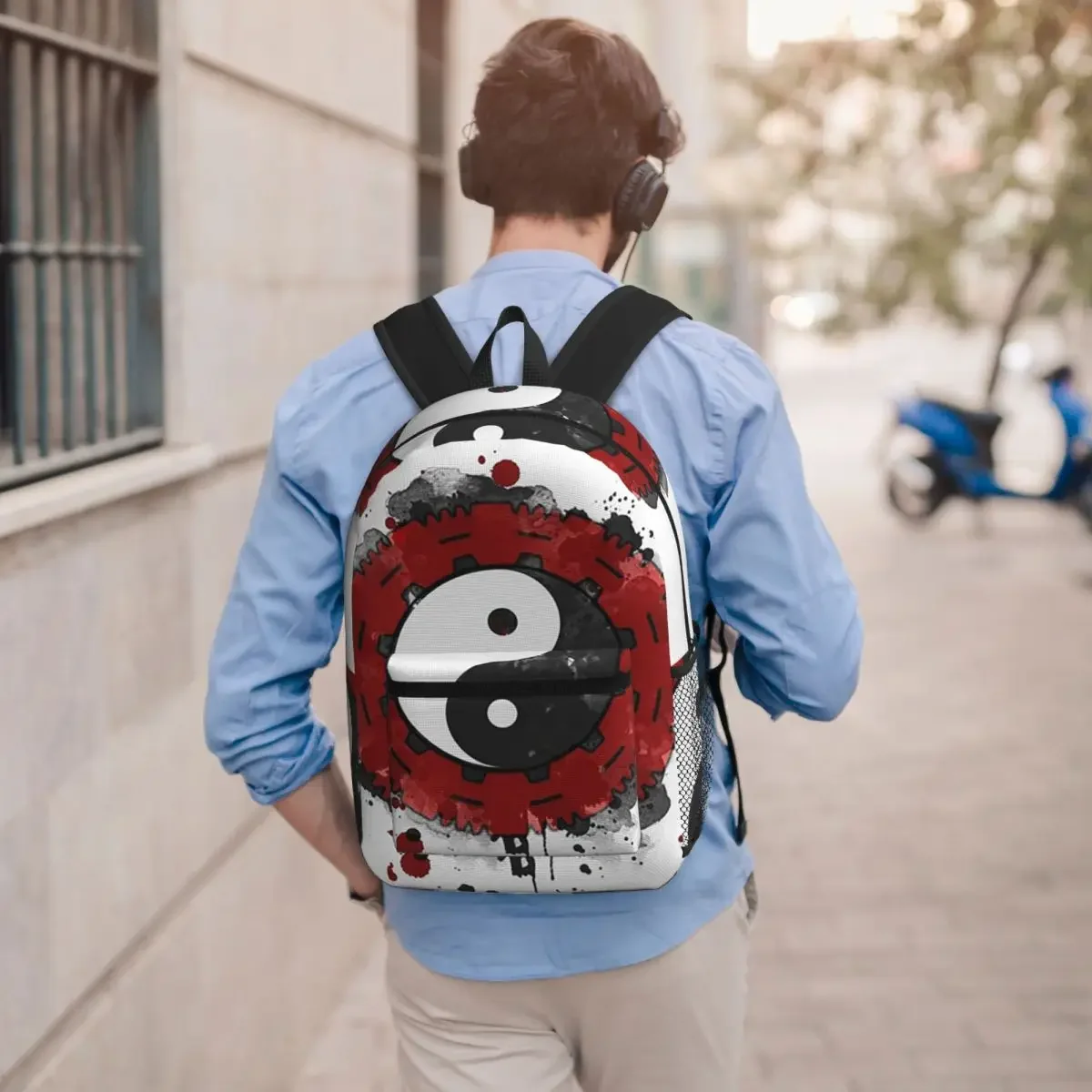 Chinese Yin Yang Graffiti Print Student Backpack School Bag Hiking Travel Daypack for Men Women Bookbag Shoulder Bags