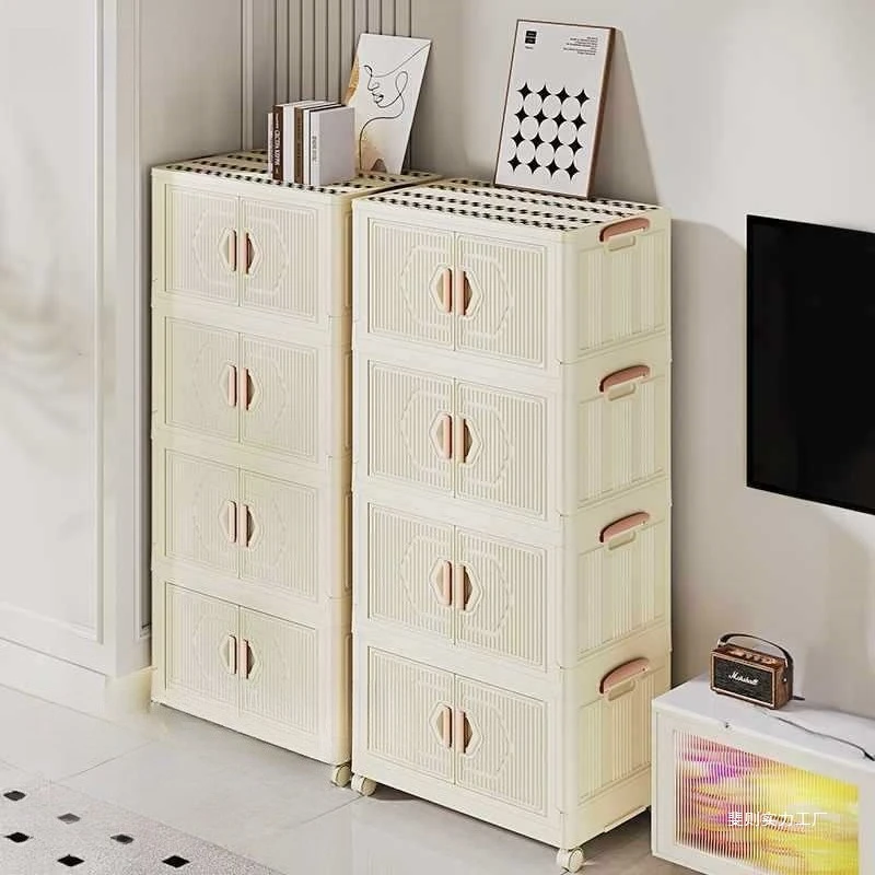 

Double Door Open Foldable Storage Cabinet Installation Free Wardrobe Household Large Capacity Grocery Sorting Box Organizer Bins