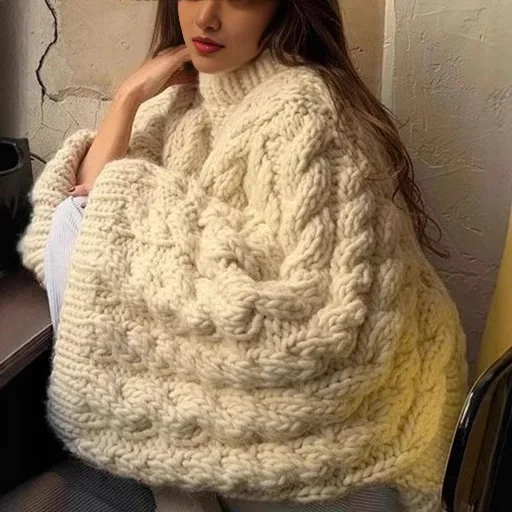 Popular Round Neck Trumpet Sleeve Knitting Loose Fried Dough Twists Knitting Sweater