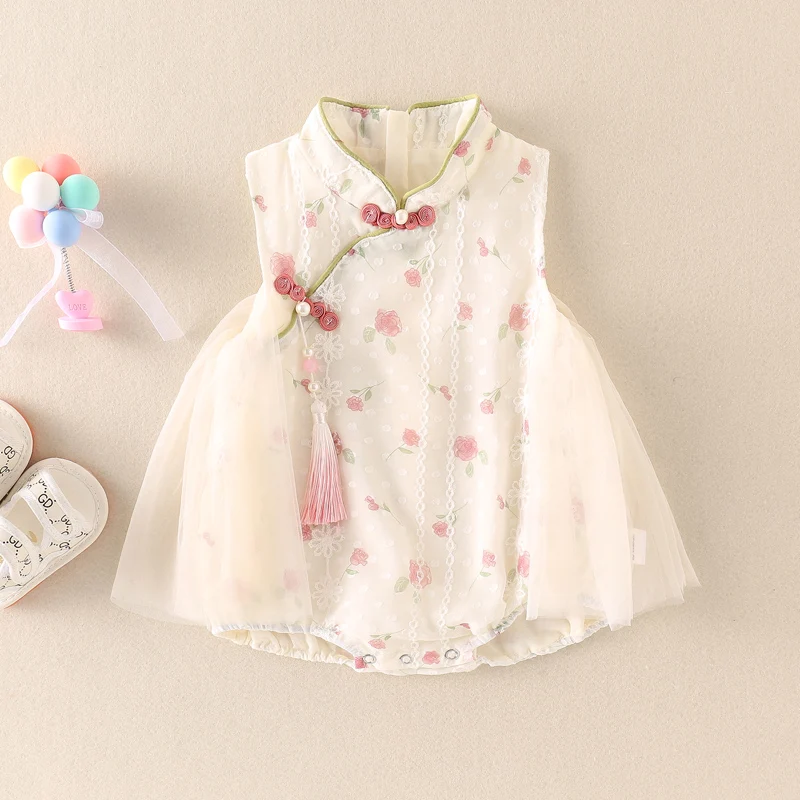 ชุดคลุมเด็กทารกหญิงลายดอกไม้ ผ้าฝ้ายผสม แขนยาว คอทรงกลม รุ่น Summer Flag Robe Dr Baby Girl's Onesie Bot Covering Svel