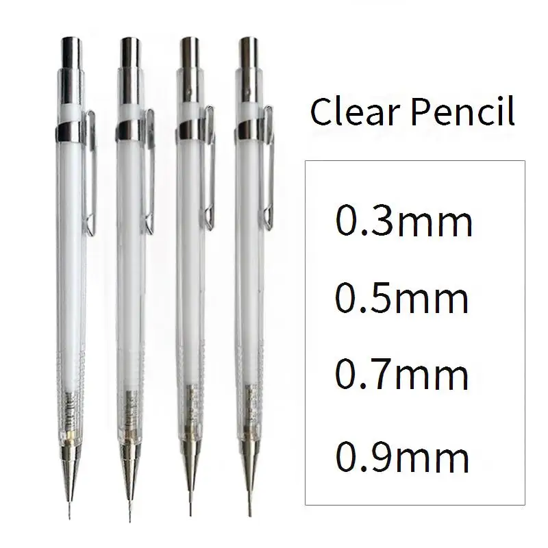 Pensil mekanis transparan 0.3/0.5/0.7/0.9mm dengan Set isi ulang siswa menulis alat tulis lukisan hadiah anak