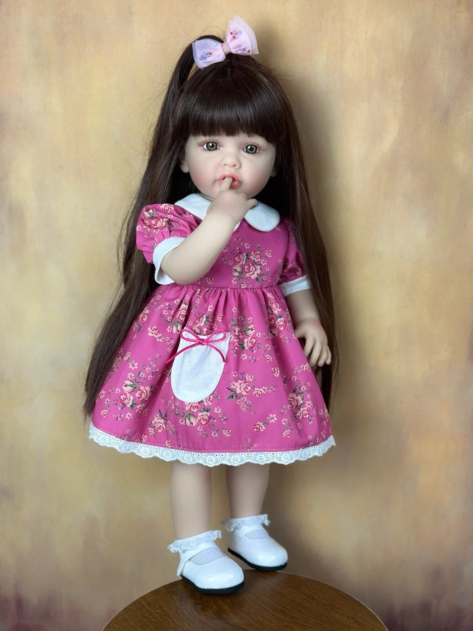 BZDOLL 55 CM Full Silicone Reborn Baby Girl Doll Toy Lifelike 22 Inch Princess Toddler Art Bebe Birthday Gifts for Child