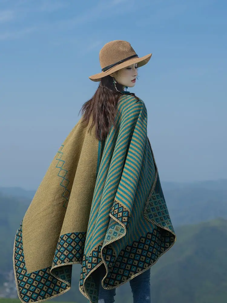 Ponchos de Cachemira de imitación de lujo para Mujer, Capas para Mujer, bufanda de invierno, Pashmina, chal, bufanda, chal, manta gruesa para Mujer, estola