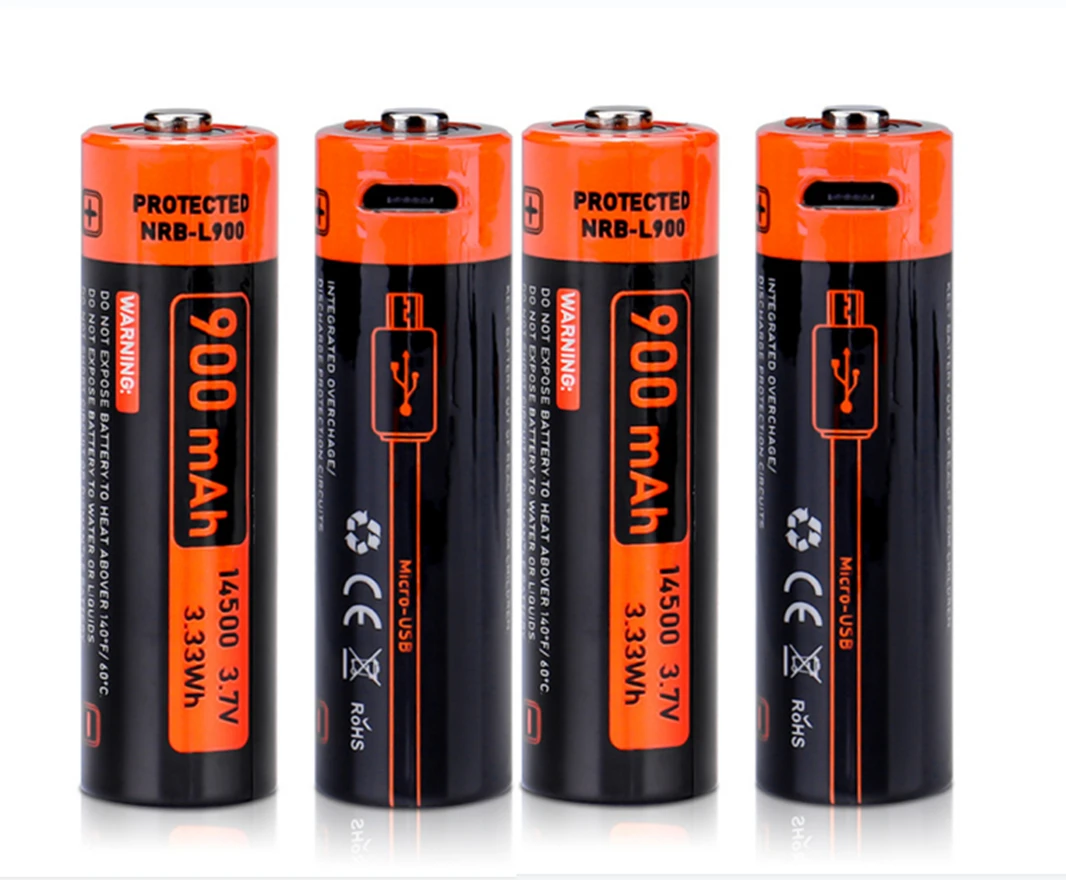 4pcs/lot New 3.7V 900mAh 14500 rechargeable lithium battery USB rechargeable flashlight dedicated AA lithium battery