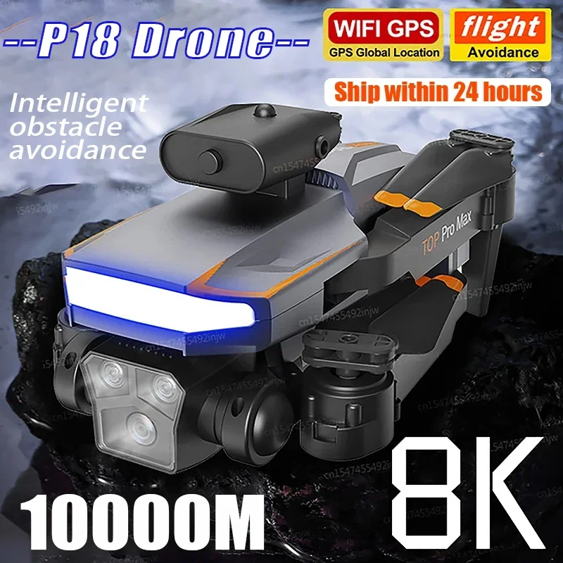 

P18 8K Drone with 3 Cameras& 5G FPV GPS Obstacle Avoidance Drone Optical Flow Master Shots Intelligent Return Home RC Quadcopter
