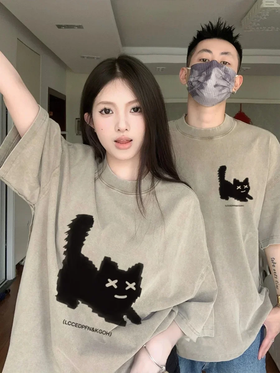 Couples T Shirts Men Cotton Oversized T Shirt Women Summer Clothes Double Sided Print Tshirt Couple King Queen Y2k Tops tops