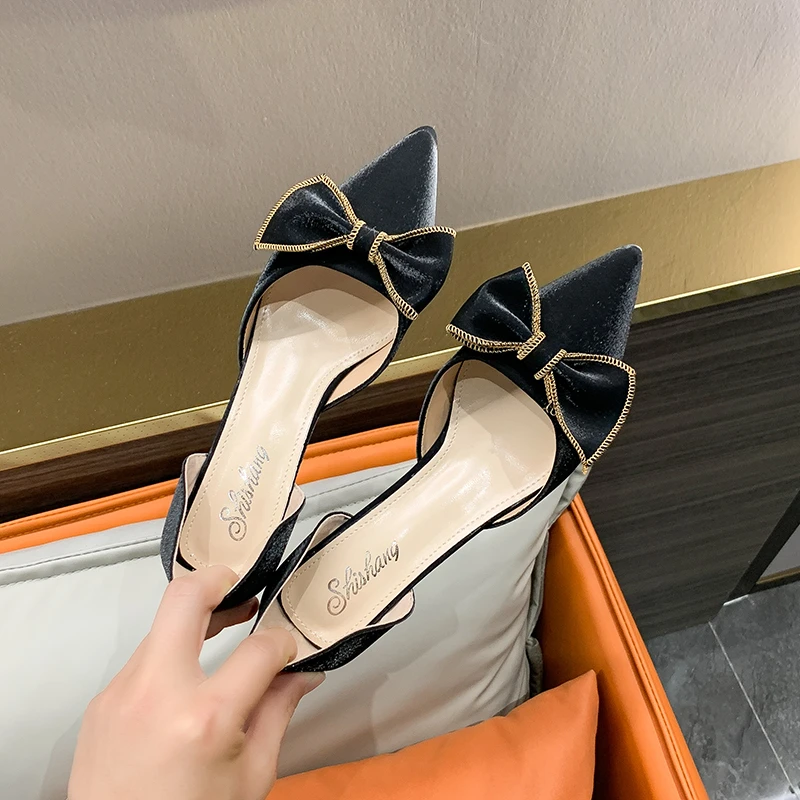 Women\'s Pumps 2022 New Summer High Heels Pointed Toe High Heels Sexy Thin Heels Sandals All-match Banquet Butterfly-knot Sandals