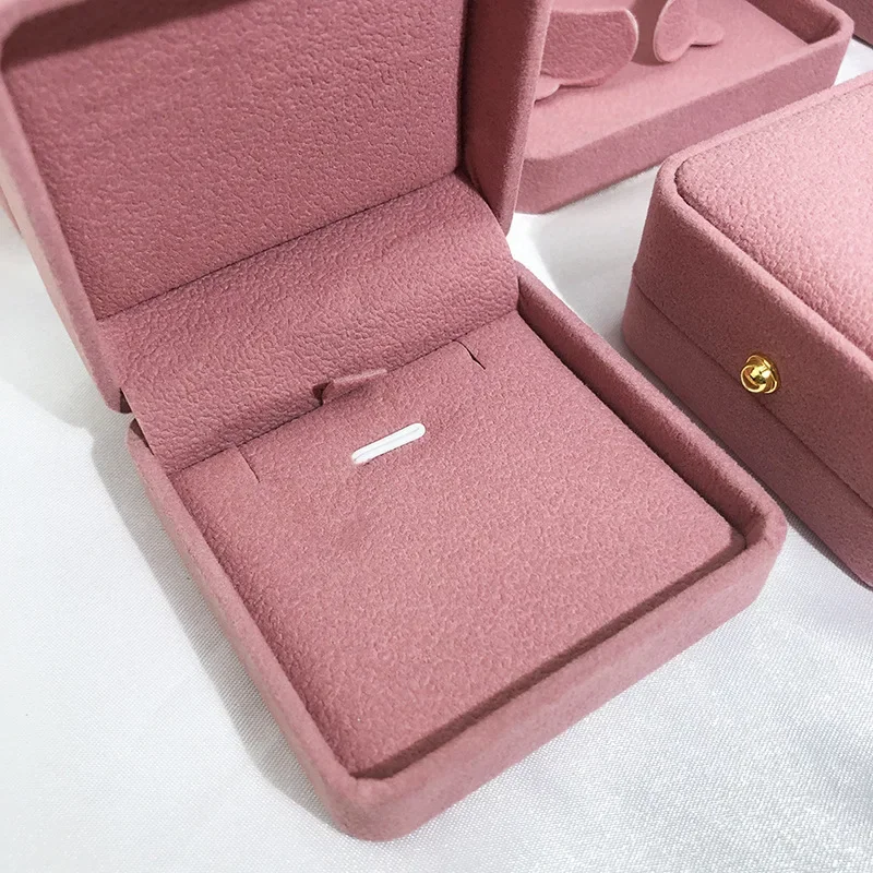 Ring Earrings Box Necklace Bracelet Gift Packaging Jewelry Box Pink Round Corner Gold Button Jewelry Box