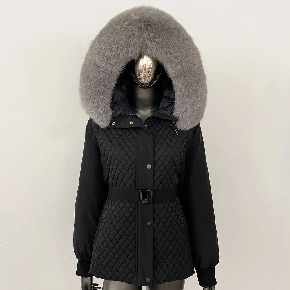 النساء 2025 ريال فوكس الفراء طوق مقنعين سترة منفوخة فضفاضة الشتاء الطبيعي الراكون الفراء سترة سميكة الدافئة ملابس خارجية بطة أسفل معطف