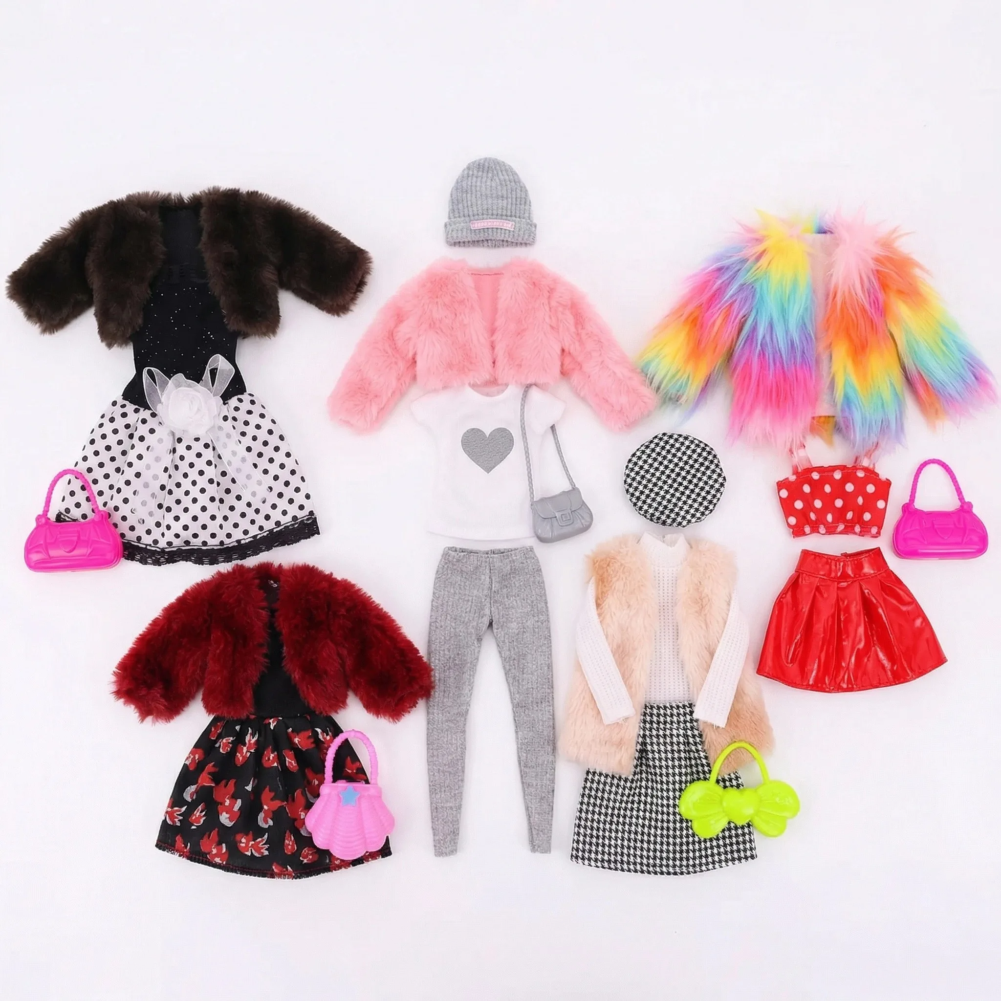 Conjunto de acessórios de roupas para bonecas, 5 peças = 1 roupa + 2 sapatos + 2 bolsas, adequado para bonecas bjd e brinquedos de 30cm, roupas para meninas, presentes diy