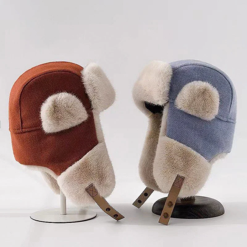 أصيلة Ushanka قبعة للغاية الباردة المواد المختلطة الرجال الصياد قبعة يندبروف النساء قبعة الطيار الثقيلة دافئ قبعة الطيار #3