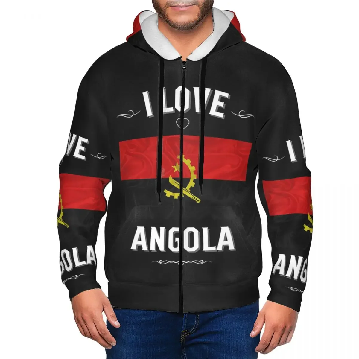 I Love Angola Flag Angolan Felpe con cerniera Pullover Hip Hop Autunno Inverno Felpe da donna da uomo Top a maniche lunghe