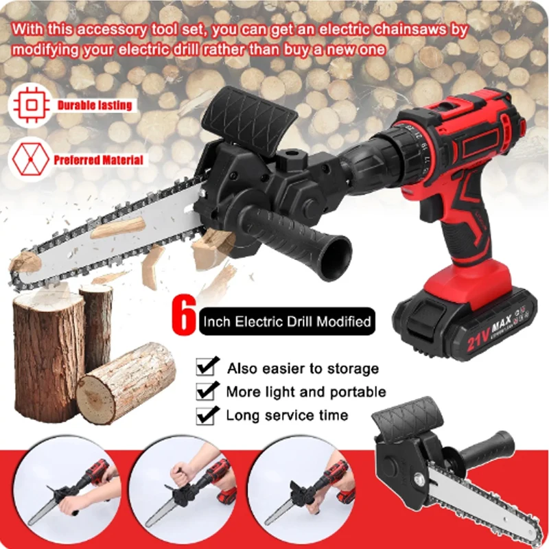 Hot Sell 4+6 Inch Electric Drill Modified To Electric Chainsaw Tool Set Attachment Electric Accessory Woodworking Cutting Tool