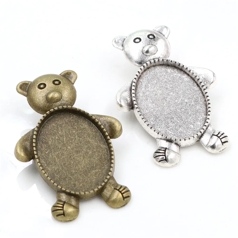 5pcs 18x25mm Inner Size Antique Silver Plated and Bronze Colors Plated Brooch Pin Bear Style Cameo Cabochon Base Setting