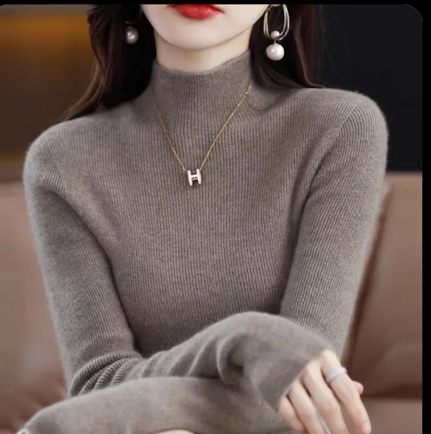 ربيع الخريف الملابس النسائية نصف الياقة المدورة الدافئة أسفل ارتداء القمم سليم البلوز تريكو سترة الشتاء طويلة الأكمام البلوز