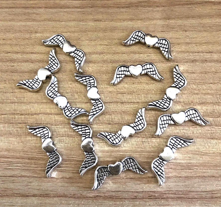 20pcs  20*7mm    Alloy metal handmade accessories  2sided  Wings shaped spacer beads   HWEF1935