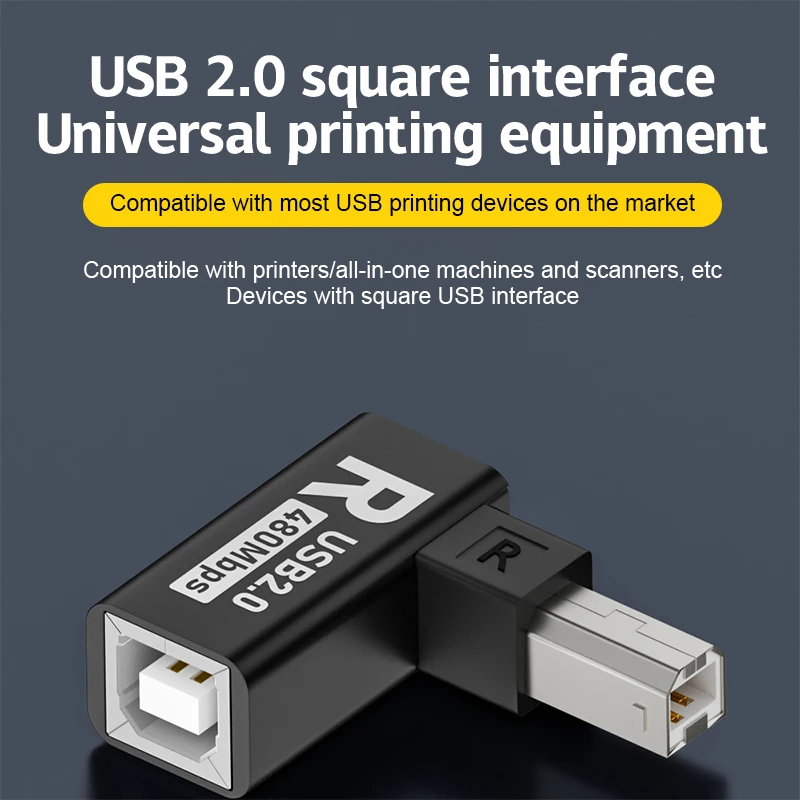 USB 2.0 Type B Print Adapter 90 Degree Up Down Left Right Angle Plug Extender Jack Male To Female Converter for Printer Scanner