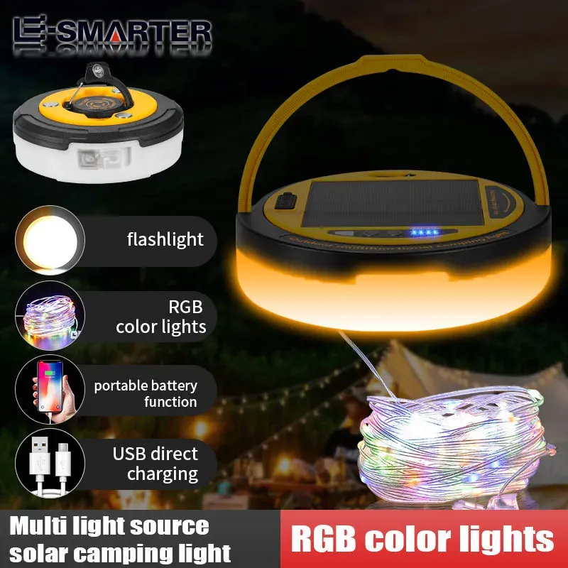  USB Rechargeable Camping Light String Outdoor Tent Light RGB Atmosphere Light XTE LED Flashlight with Hook 